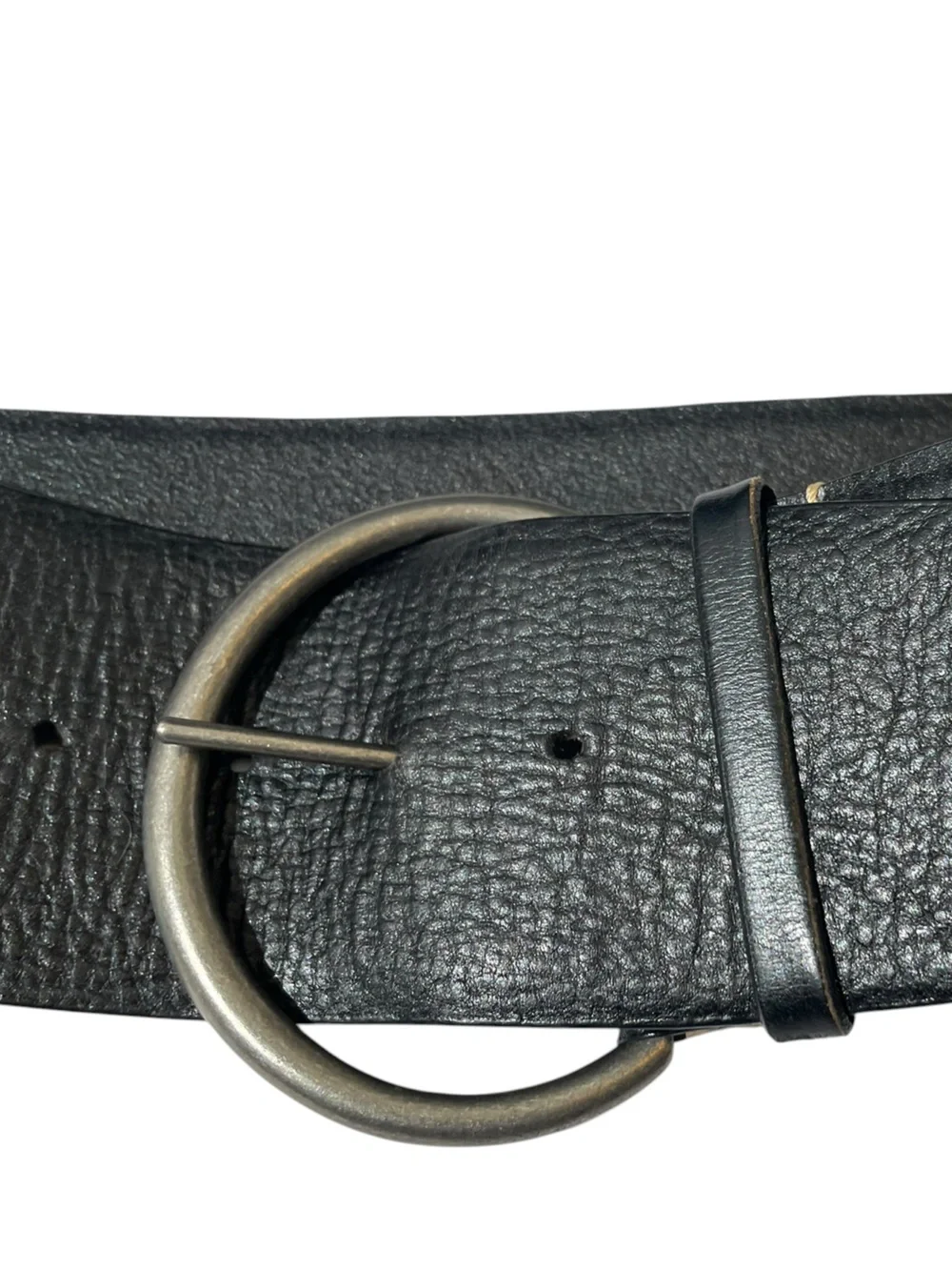 GAP Women's M Black Pebbled Leather Curved Wide Belt Silver Hoop Circle Buckle